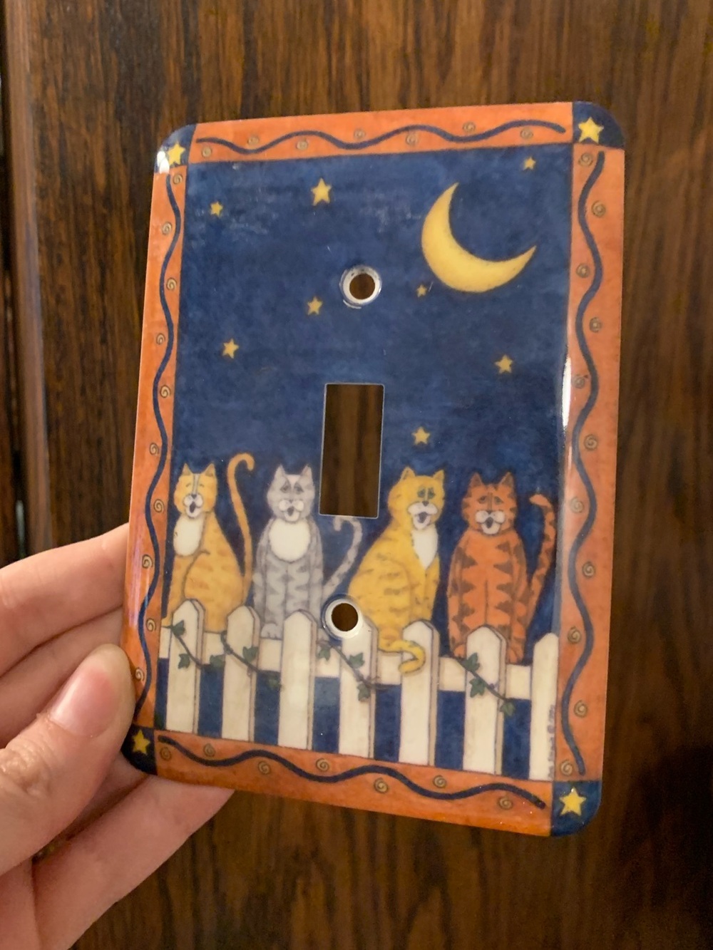 VTG Deco Style Singing Cats At Night Moon Single Light Switch Plate Cover Cat